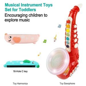 📷🩵⏭️NIB Red Saxophone & Harmonica Toy Instrument Set
